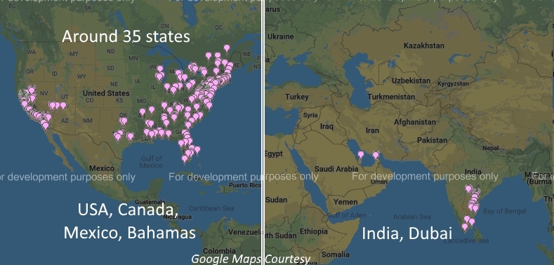 OurTripVideos World Map showing locations of events/visiting places